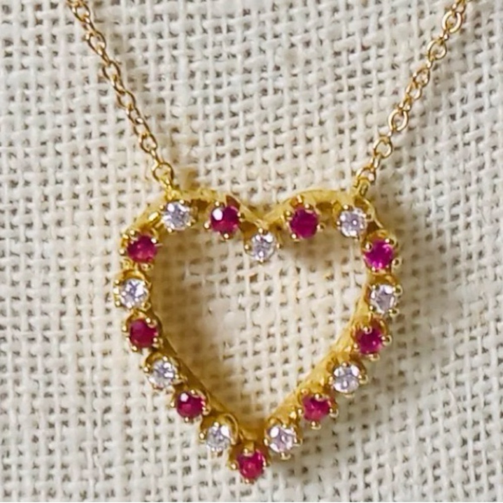 🌹SOLD! ❌ 18K Open Heart Red Ruby Diamond Necklace